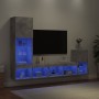 TV wall furniture with LED 4 pieces concrete gray engineered wood by , TV Furniture - Ref: Foro24-3216664, Price: 178,90 €, D...