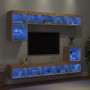 TV wall furniture with LED 8 pieces engineered wood Sonoma oak by , TV Furniture - Ref: Foro24-3216670, Price: 239,62 €, Disc...