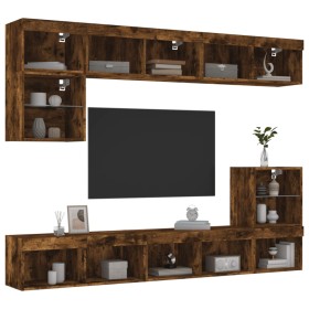 TV wall furniture with LED 8 pieces engineered wood smoked oak by , TV Furniture - Ref: Foro24-3216672, Price: 235,99 €, Disc...