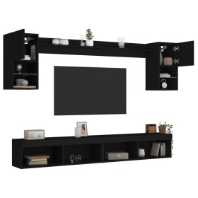 Wall TV cabinets with LED 6 pieces black engineered wood by , TV Furniture - Ref: Foro24-3216687, Price: 164,99 €, Discount: %