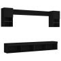 Wall TV cabinets with LED 6 pieces black engineered wood by , TV Furniture - Ref: Foro24-3216687, Price: 164,69 €, Discount: %