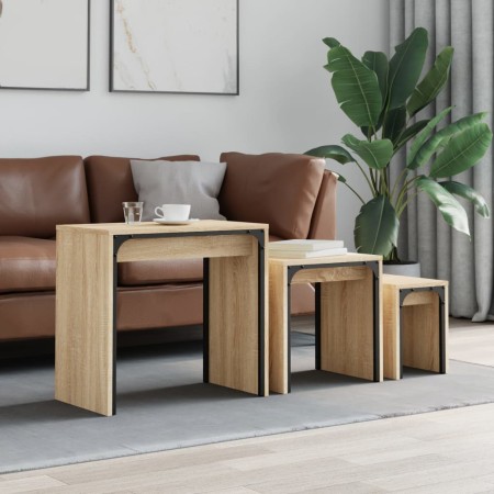 Stackable coffee tables 3 pieces engineered wood Sonoma oak by , Coffee table - Ref: Foro24-837823, Price: 46,19 €, Discount: %