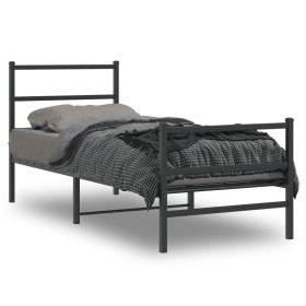 Bed frame with headboard and black metal footboard 75x190 cm by , Beds and slatted bases - Ref: Foro24-355373, Price: 65,03 €...