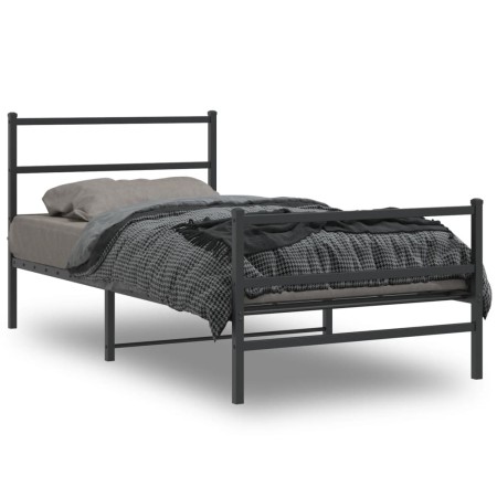 Estructura de cama con cabecero y estribo metal negro 100x200cm de , Camas y somieres - Ref: Foro24-355378, Precio: 72,64 €, ...