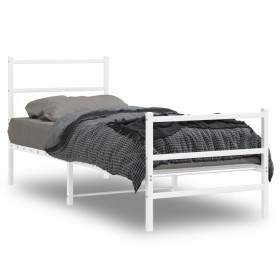 Estructura cama metal con cabecero y estribo blanco 80x200 cm de , Camas y somieres - Ref: Foro24-355423, Precio: 62,99 €, De...