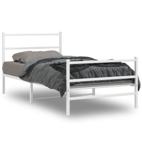 Estructura cama metal con cabecero y estribo blanco 107x203 cm de , Camas y somieres - Ref: Foro24-355428, Precio: 73,99 €, D...