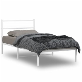 Metal bed frame with white headboard 100x200 cm by , Beds and slatted bases - Ref: Foro24-355409, Price: 60,99 €, Discount: %