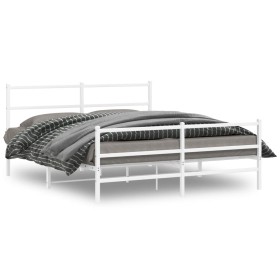 Metal bed frame with headboard and white footboard 160x200 cm by , Beds and slatted bases - Ref: Foro24-355435, Price: 108,19...