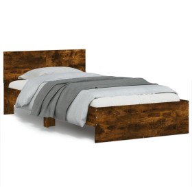 Smoked oak engineered wood bed with headboard 100x200 cm by , Beds and slatted bases - Ref: Foro24-838621, Price: 74,19 €, Di...