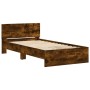 Smoked oak engineered wood bed with headboard 100x200 cm by , Beds and slatted bases - Ref: Foro24-838621, Price: 74,99 €, Di...