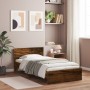 Smoked oak engineered wood bed with headboard 100x200 cm by , Beds and slatted bases - Ref: Foro24-838621, Price: 74,99 €, Di...