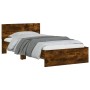 Smoked oak engineered wood bed with headboard 100x200 cm by , Beds and slatted bases - Ref: Foro24-838621, Price: 74,99 €, Di...