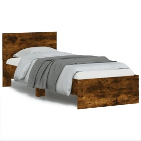 Smoked oak engineered wood bed with headboard 90x190 cm by , Beds and slatted bases - Ref: Foro24-838656, Price: 81,28 €, Dis...