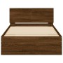 Oak brown engineered wood bed with headboard 100x200 cm by , Beds and slatted bases - Ref: Foro24-838623, Price: 76,58 €, Dis...