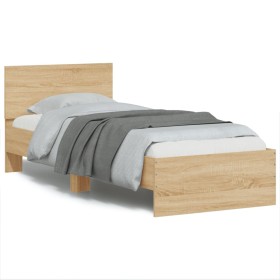 Sonoma oak engineered wood bed with headboard 90x190 cm by , Beds and slatted bases - Ref: Foro24-838654, Price: 82,98 €, Dis...