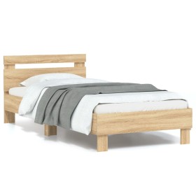 Bed frame headboard LED lights Sonoma oak 90x190 cm by , Beds and slatted bases - Ref: Foro24-838745, Price: 87,10 €, Discoun...