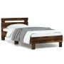 Bed frame headboard LED lights smoked oak 90x190 cm by , Beds and slatted bases - Ref: Foro24-838747, Price: 82,61 €, Discoun...