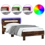 Bed frame headboard LED lights smoked oak 90x190 cm by , Beds and slatted bases - Ref: Foro24-838747, Price: 82,61 €, Discoun...