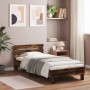 Bed frame headboard LED lights smoked oak 90x190 cm by , Beds and slatted bases - Ref: Foro24-838747, Price: 82,61 €, Discoun...