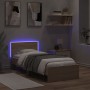 Estructura de cama cabecero luces LED roble Sonoma 90x200 cm de , Camas y somieres - Ref: Foro24-838808, Precio: 110,61 €, De...