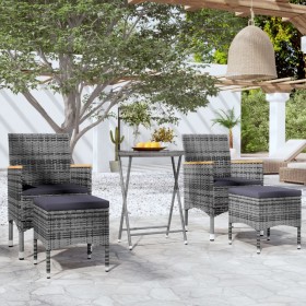 Garden table and chairs 5 pcs PE rattan and gray tempered glass by , Garden sets - Ref: Foro24-3058395, Price: 261,29 €, Disc...