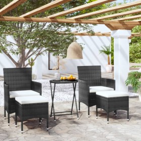 Garden table chairs 5 pieces synthetic rattan black tempered glass by , Garden sets - Ref: Foro24-3058388, Price: 242,58 €, D...