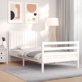 White solid wood bed frame with headboard 100x200 cm by , Beds and slatted bases - Ref: Foro24-3194757, Price: 135,98 €, Disc...