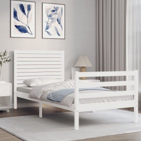 White solid wood bed frame with headboard 100x200 cm by , Beds and slatted bases - Ref: Foro24-3195017, Price: 143,34 €, Disc...