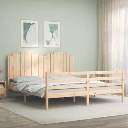 Double bed frame with solid wood headboard by , Beds and slatted bases - Ref: Foro24-3194196, Price: 181,99 €, Discount: %