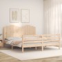 Double bed frame with solid wood headboard by , Beds and slatted bases - Ref: Foro24-3194196, Price: 181,99 €, Discount: %