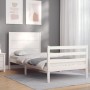 White solid wood bed frame with headboard 100x200 cm by , Beds and slatted bases - Ref: Foro24-3194627, Price: 134,24 €, Disc...