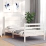 White solid wood bed frame with headboard 100x200 cm by , Beds and slatted bases - Ref: Foro24-3194627, Price: 134,24 €, Disc...