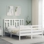 Double bed frame with white solid wood headboard by , Beds and slatted bases - Ref: Foro24-3194937, Price: 145,21 €, Discount: %