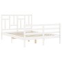 Double bed frame with white solid wood headboard by , Beds and slatted bases - Ref: Foro24-3194937, Price: 145,21 €, Discount: %