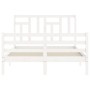 Double bed frame with white solid wood headboard by , Beds and slatted bases - Ref: Foro24-3194937, Price: 145,21 €, Discount: %