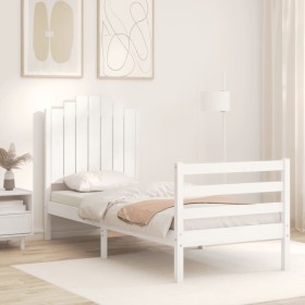 Single bed frame with white solid wood headboard by , Beds and slatted bases - Ref: Foro24-3194142, Price: 116,99 €, Discount: %