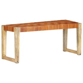 Braune Bank aus echtem Leder und massivem Mangoholz, 110 cm von , Ess- und Küchenbänke - Ref: Foro24-321833, Preis: 108,99 €,...