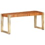 Banco de cuero auténtico marrón y madera de mango maciza 110 cm de , Bancos de comedor y cocina - Ref: Foro24-321833, Precio:...