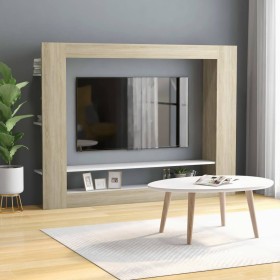 Mueble de TV madera contrachapada blanco y roble 152x22x113cm de , Muebles TV - Ref: Foro24-800743, Precio: 71,99 €, Descuent...