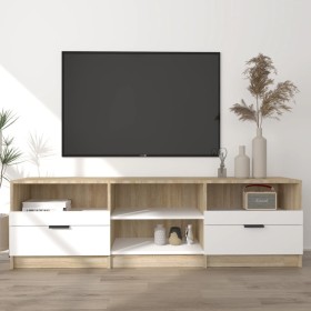 White and oak plywood TV cabinet 150x33.5x45 cm by , TV Furniture - Ref: Foro24-811462, Price: 114,99 €, Discount: %