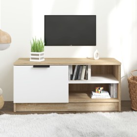 White and oak plywood TV cabinet 80x35x36.5 cm by , TV Furniture - Ref: Foro24-811476, Price: 62,99 €, Discount: %