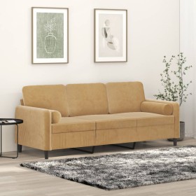 3-seater sofa with brown velvet cushions 180 cm by , Sofas - Ref: Foro24-3200898, Price: 287,35 €, Discount: %