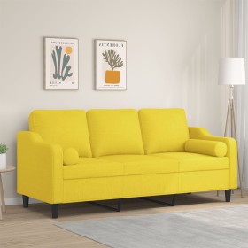 Sofá de 3 plazas con cojines tela amarillo claro 180 cm de , Sofás - Ref: Foro24-3200858, Precio: 275,99 €, Descuento: %