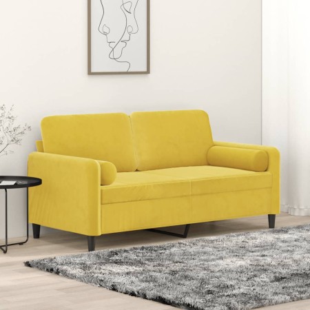 Sofá de 2 plazas con cojines terciopelo amarillo 140 cm de , Sofás - Ref: Foro24-3200887, Precio: 247,88 €, Descuento: %