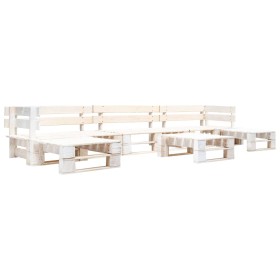 6-piece white wooden pallet garden furniture set by , Garden sets - Ref: Foro24-277399, Price: 335,99 €, Discount: %