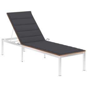 Sun lounger with solid teak wood and stainless steel cushion by , Loungers - Ref: Foro24-3061473, Price: 404,02 €, Discount: %