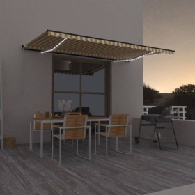 Toldo retráctil manual con luz LED amarillo y blanco 500x350 cm de , Toldos - Ref: Foro24-3069223, Precio: 546,99 €, Descuent...