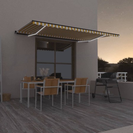 Manual retractable awning with yellow and white LED light 500x350 cm by , Awnings - Ref: Foro24-3069223, Price: 524,97 €, Dis...