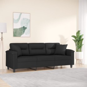 Sofá de 3 plazas con cojines tela de microfibra negro 180 cm de , Sofás - Ref: Foro24-3200980, Precio: 346,99 €, Descuento: %