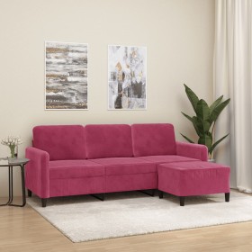 3-Sitzer-Sofa mit rotem Samthocker 180 cm von , Sofas - Ref: Foro24-3201178, Preis: 348,21 €, Rabatt: %